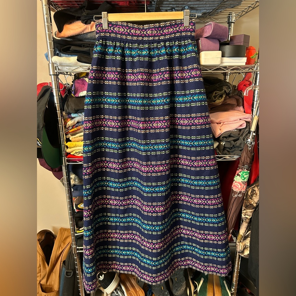 Vintage 70s Aztec Hippie Boho Prairie Maxi Skirt Size XS